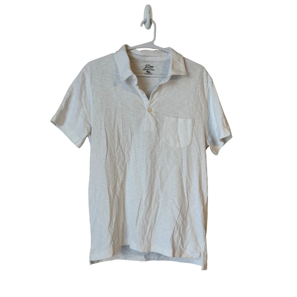 J.Crew Mens White Garment-Dyed Slub Cotton Knit Polo Shirt Small Pocket